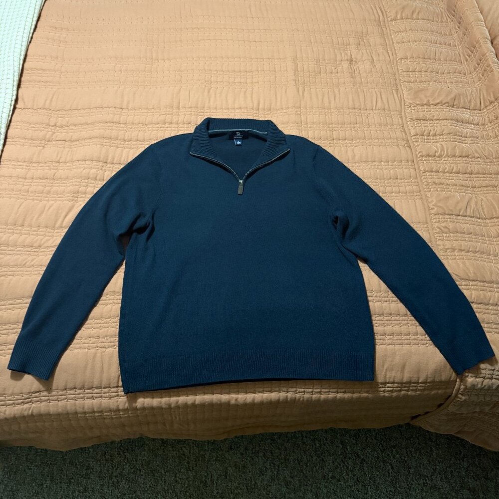 Lands' End Men's Cashmere Sweater Quarter Zip Navy size L
